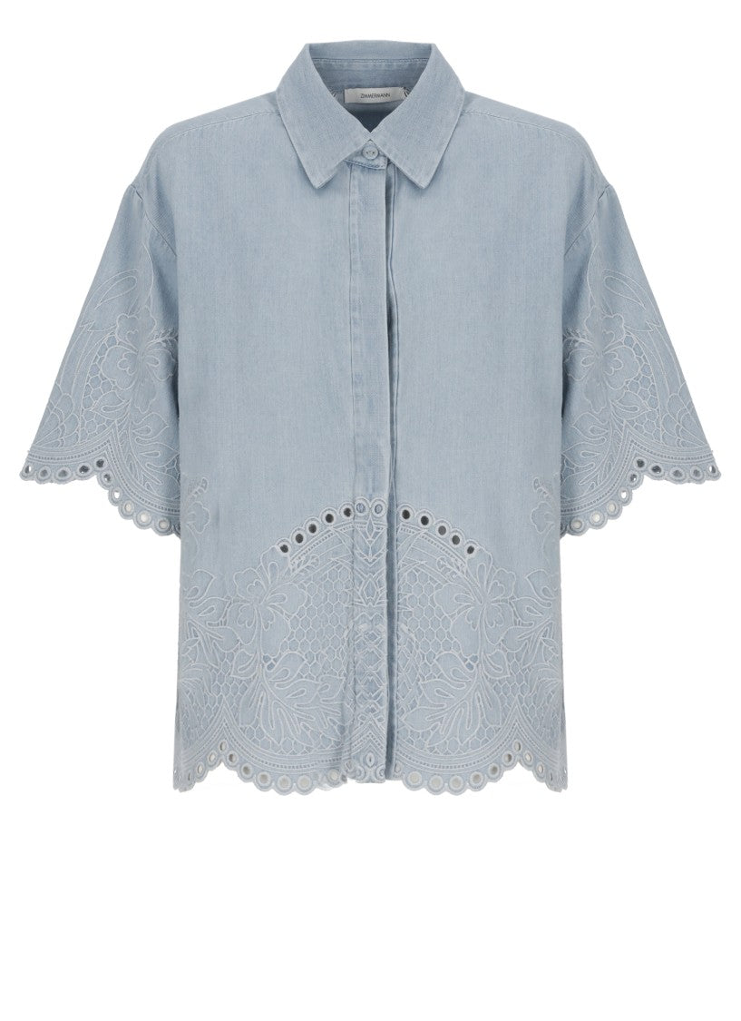 Zimmermann Light Blue Daylight Embroidered Denim Shirt