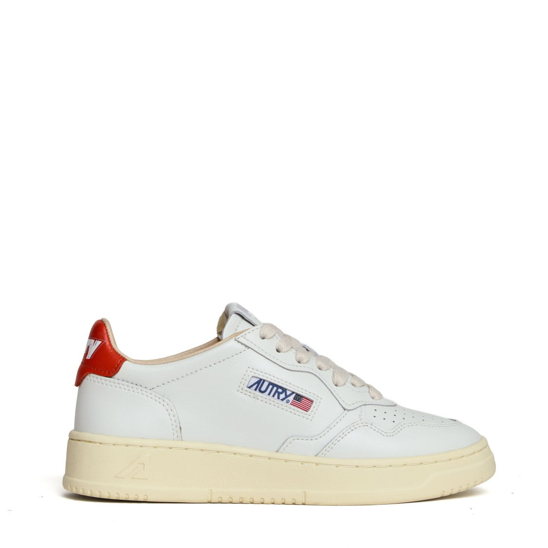 Autry White Spicy Orange Leather Medalist Low Sneakers