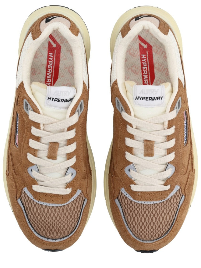 Autry Brown Hyperway Cow Leather Mesh Sneakers