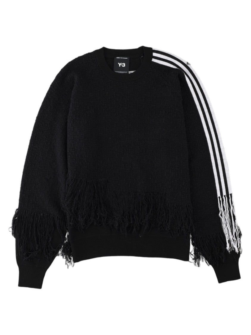 Y-3 Black Three-Stripe Textured Knit Sweater