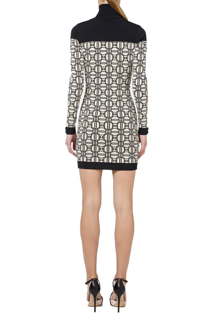 Elisabetta Franchi Form-Fitting White Dress With Geometric Pattern