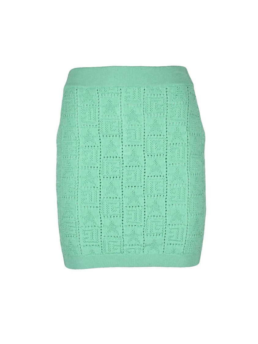 Balmain Textured Geometric Pattern Mini Skirt With Gold Zipper