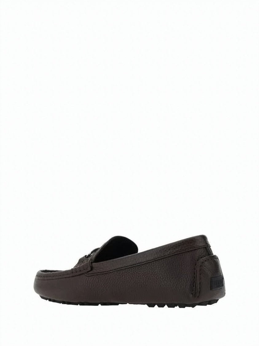 Fendi Textured Leather Loafers With Metallic Buckle Detail