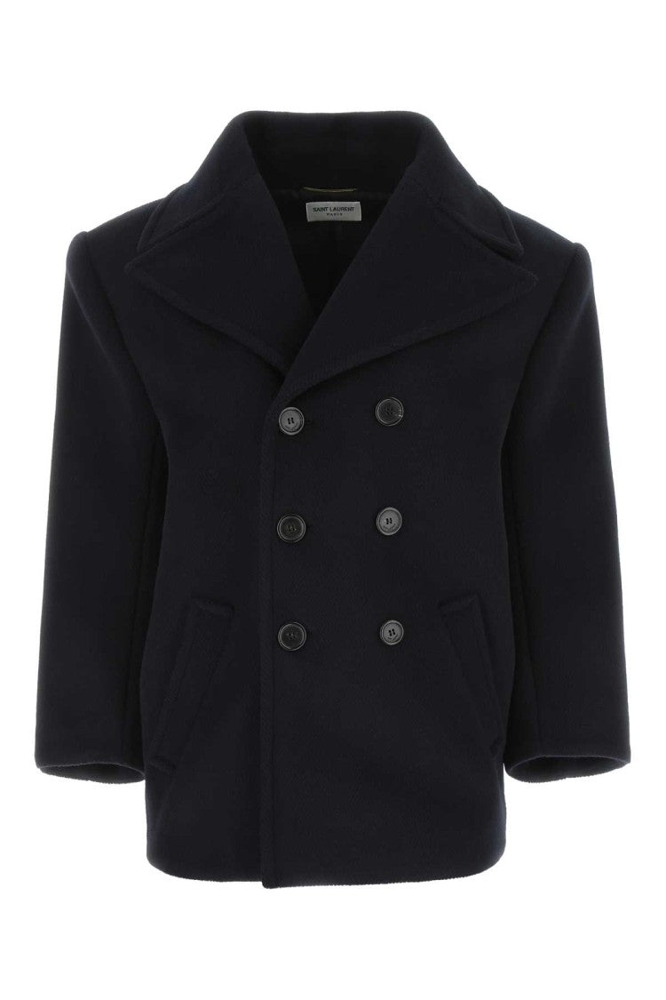 Saint Laurent Navy Blue Wool Oversize Coat