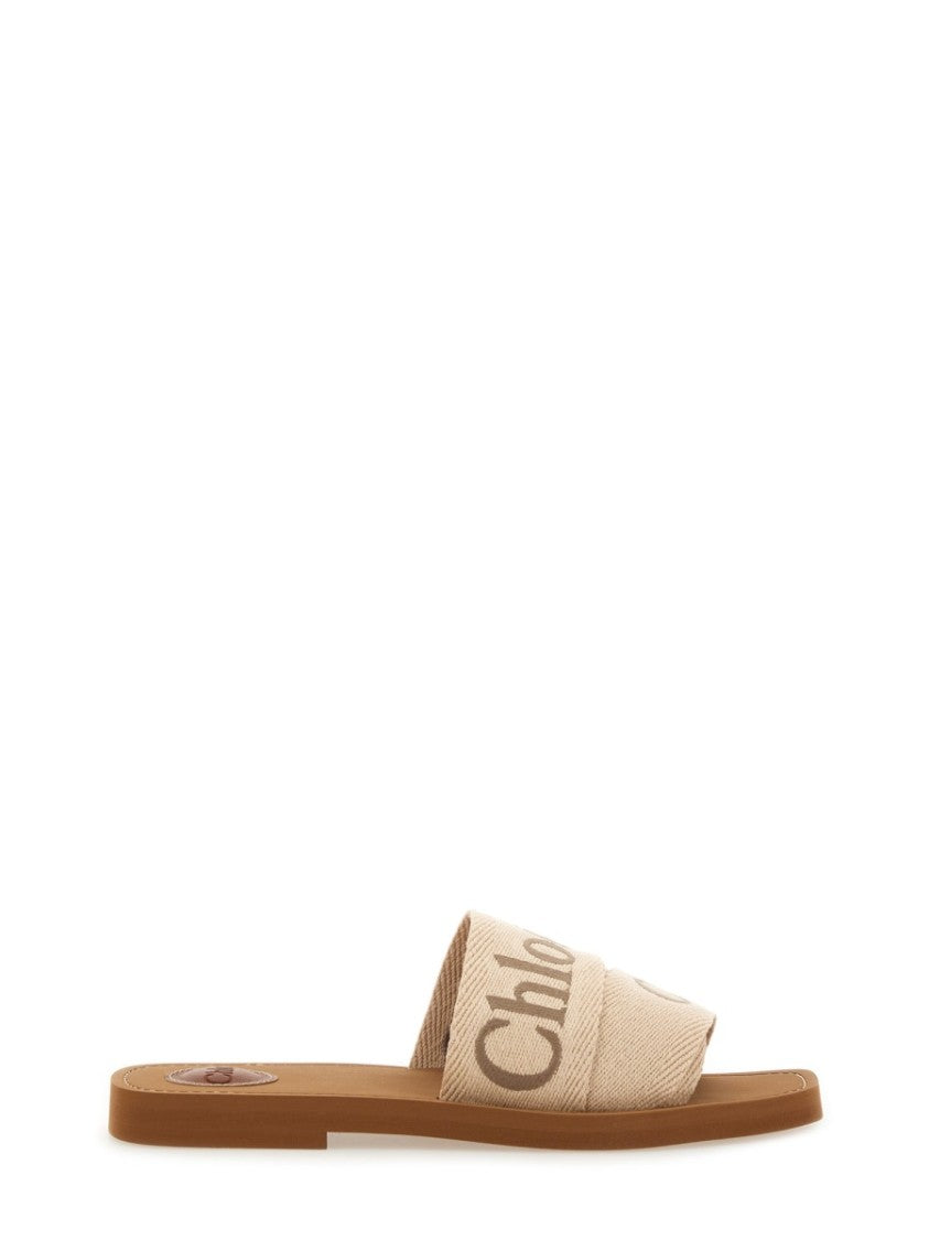 Chloé Woody Woven Logo Slide Sandals