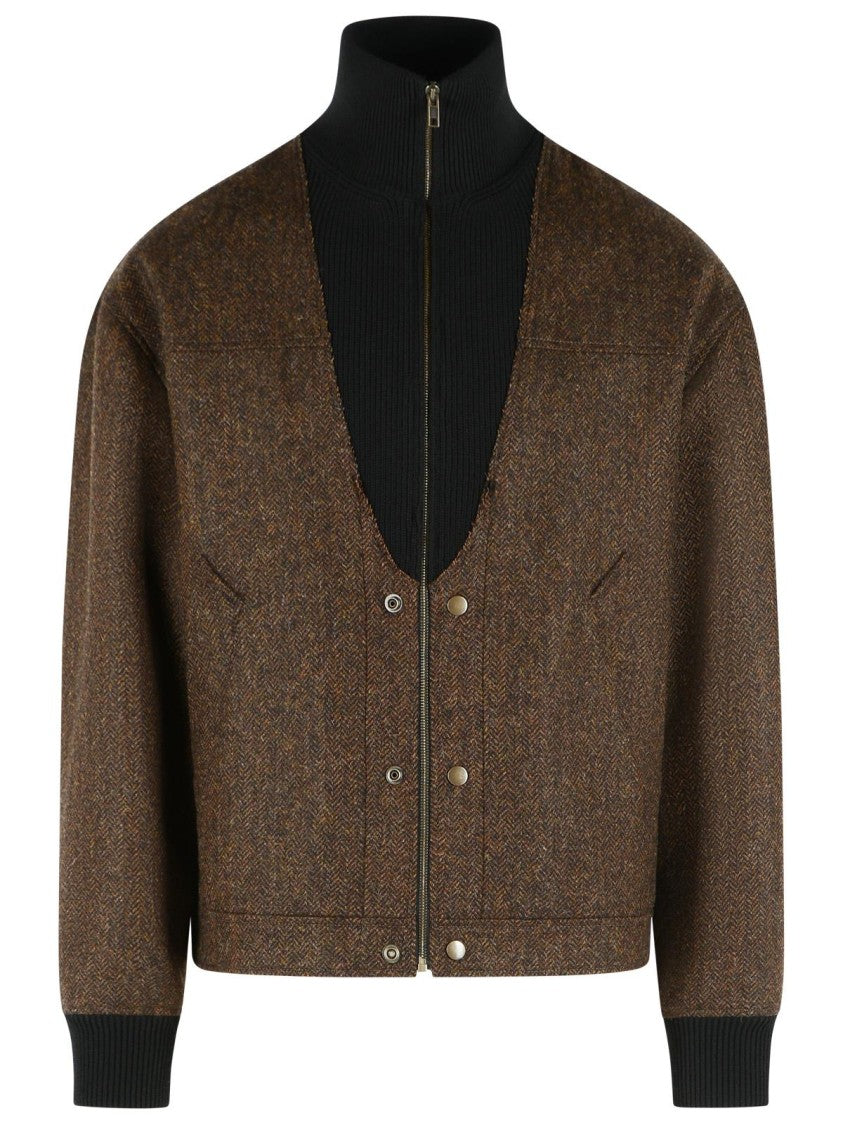 Maison Margiela 'Herringbone' Brown Wool Bomber Jacket