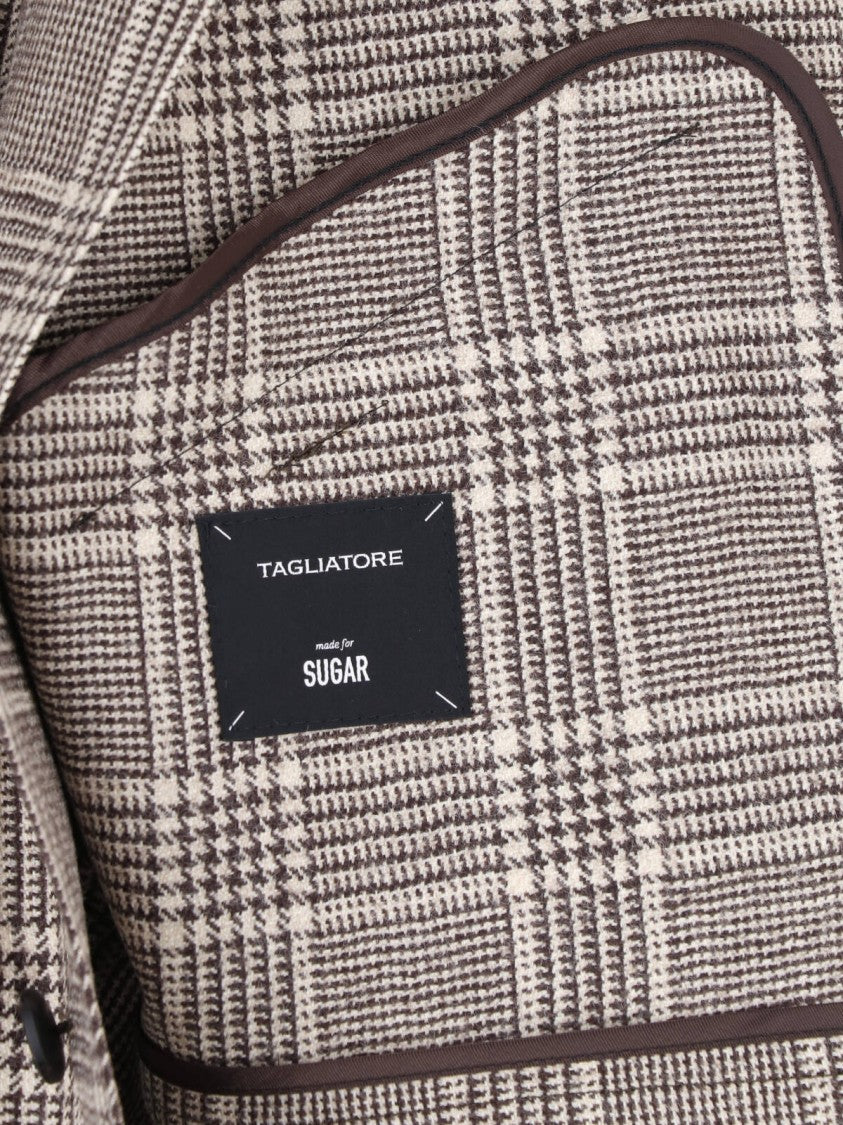 Tagliatore Classic Brown Virgin Wool Checkered Jacket With Button Closure