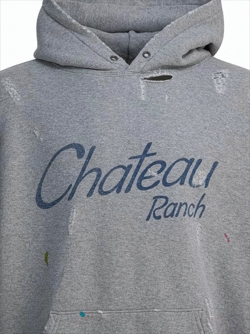 Gallery Dept. Heather Grey Distressed Hoodie With Graphic Detailing