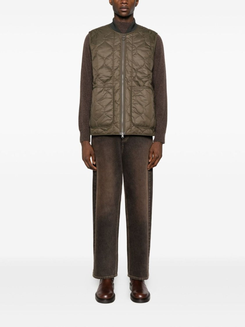 Barbour Diamond-Quilted Green Vest With Ribbed Collar