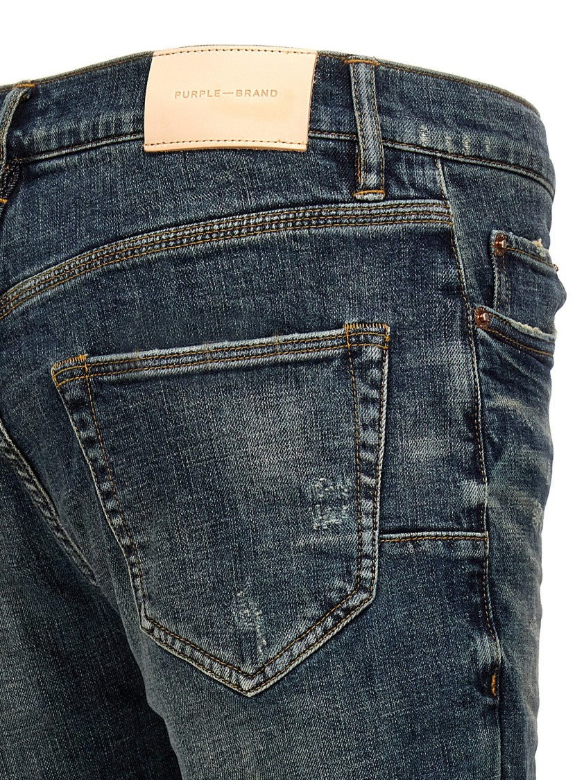 Purple Brand Flare Leg Stretch Denim Jeans With Distressed Details