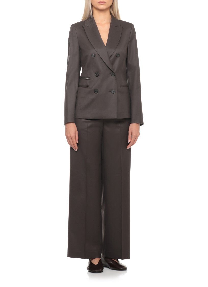 Peserico Brown Linen-Blend Double-Breasted Blazer