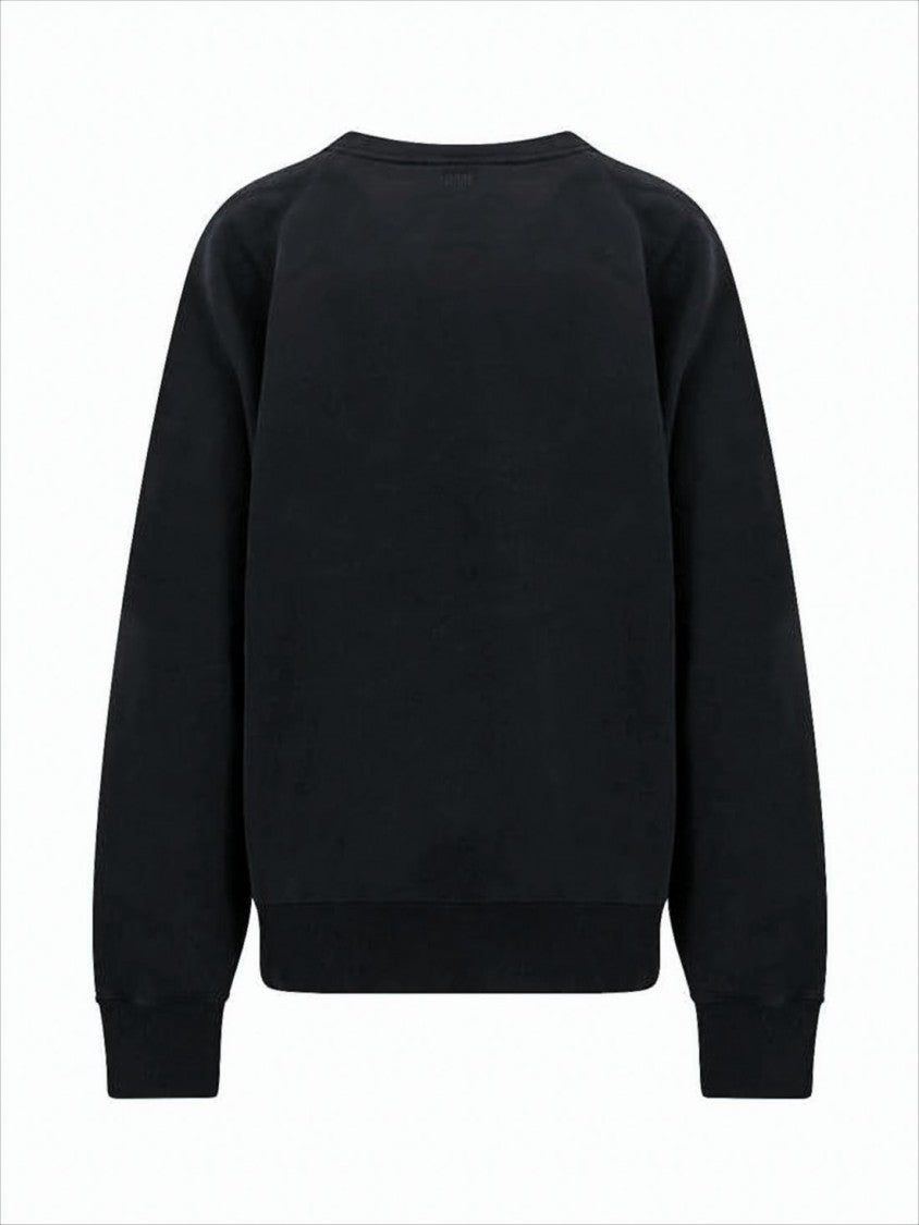 Ami Black Long-Sleeve Top With Classic Crew Neckline And Ribbed Cuffs