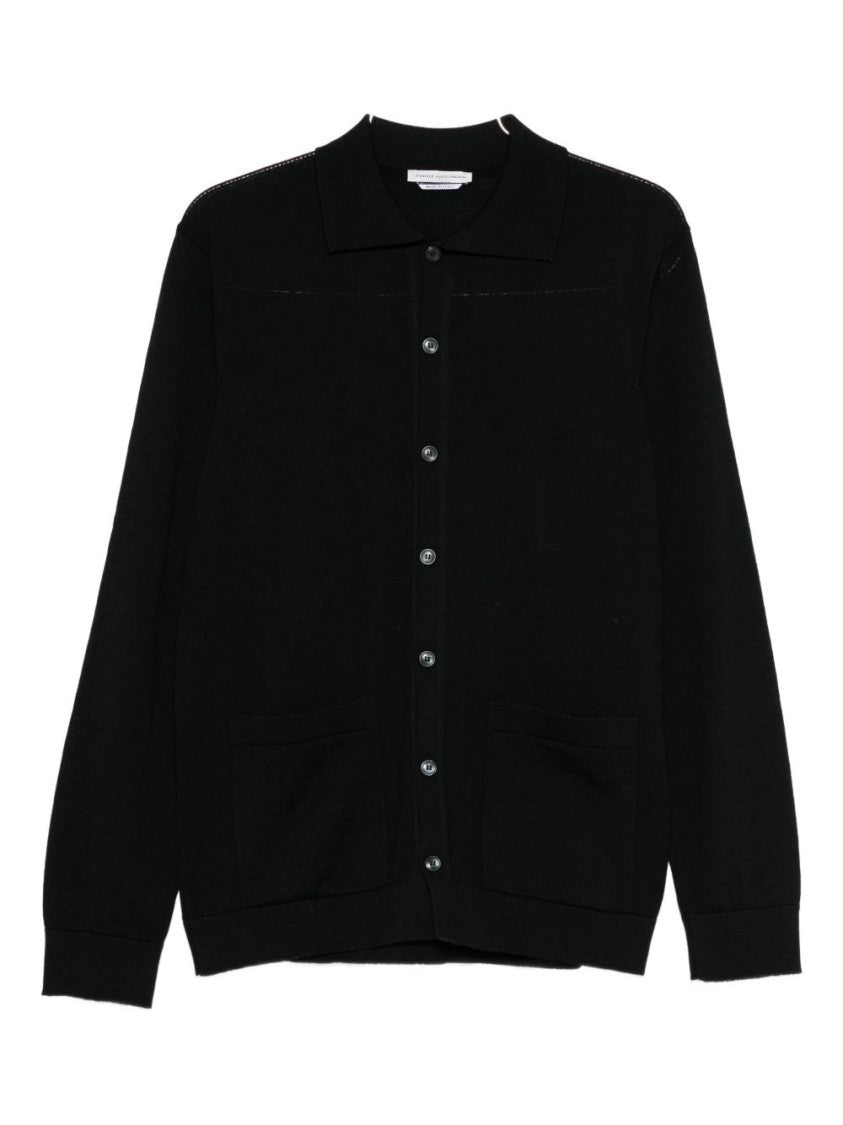 Daniele Alessandrini Button-Up Black Sweater With Classic Collar