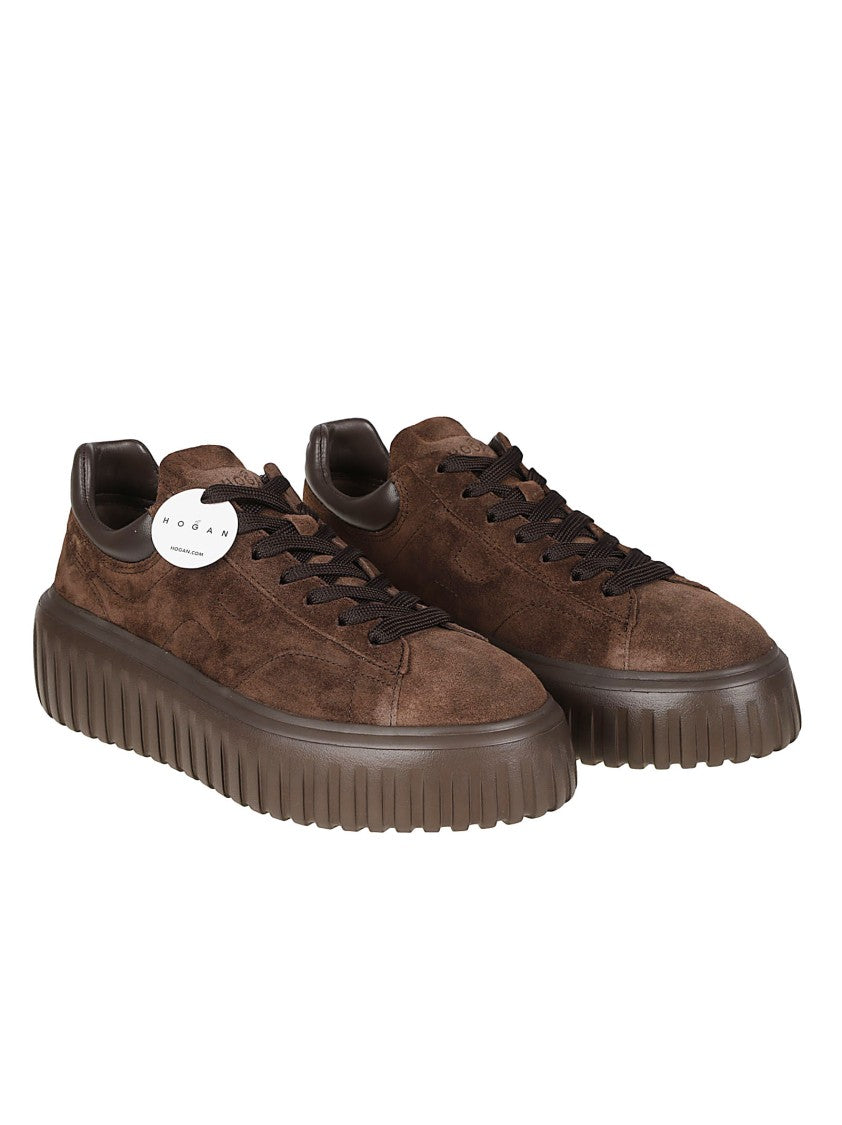 Hogan Brown H-Stripes Calf Leather Sneakers
