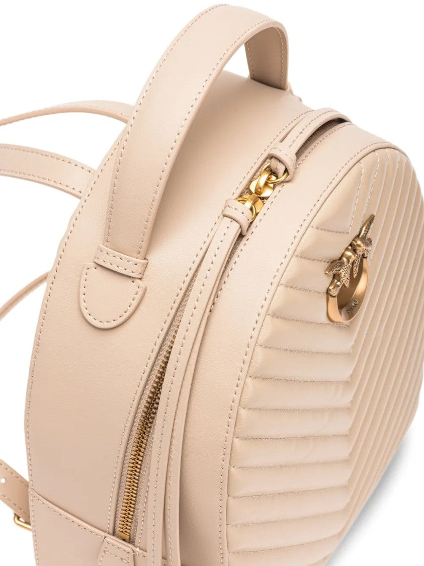 Pinko Quilted Beige Cow Leather Backpack