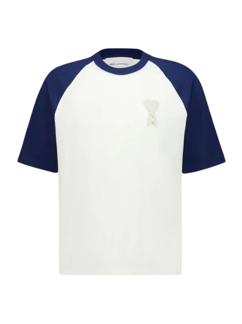 Ami Paris Crew Neck T-Shirt With Heart Logo And Contrasting Sleeves