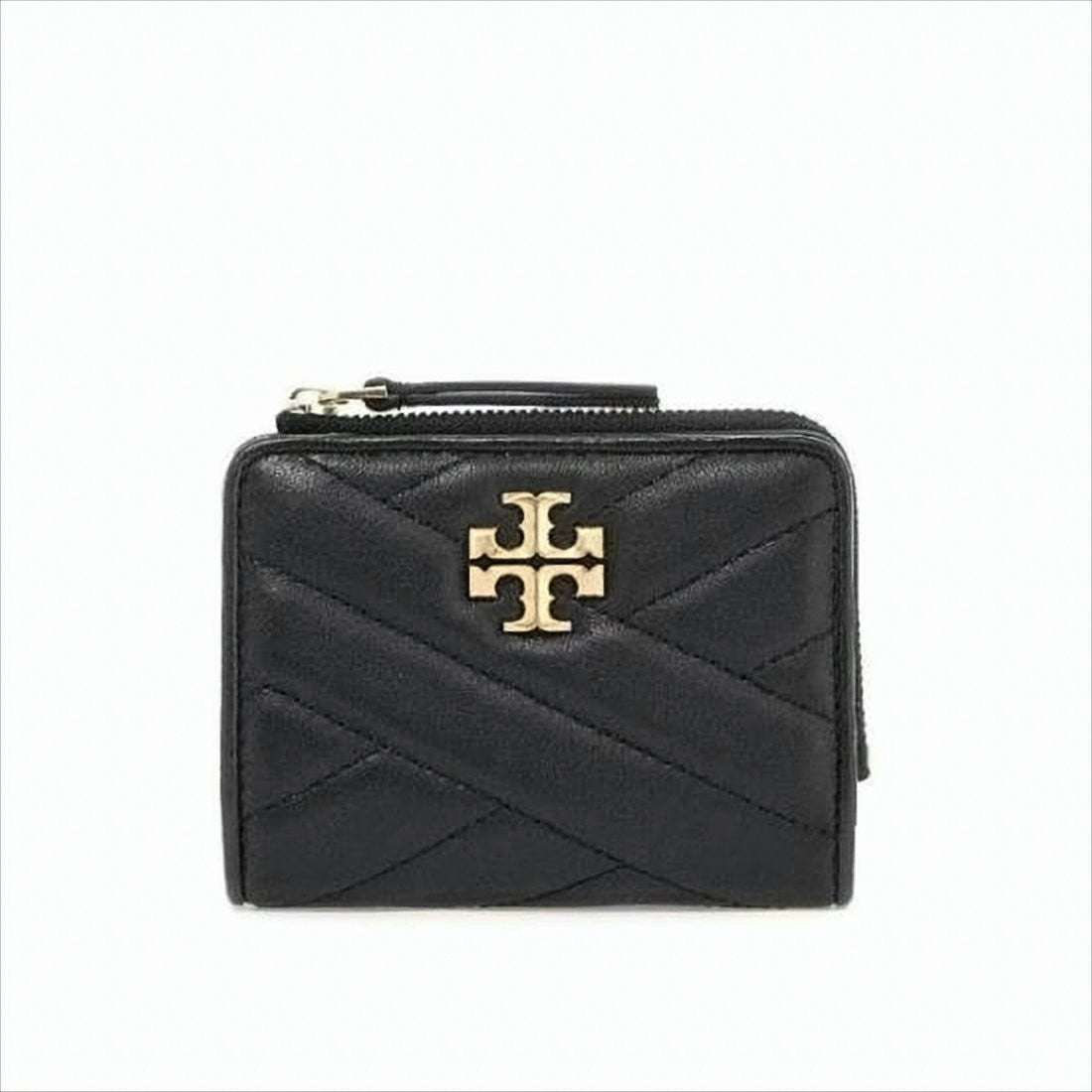 Tory Burch Quilted Black Lambskin Leather Wallet With Gold-Tone Logo