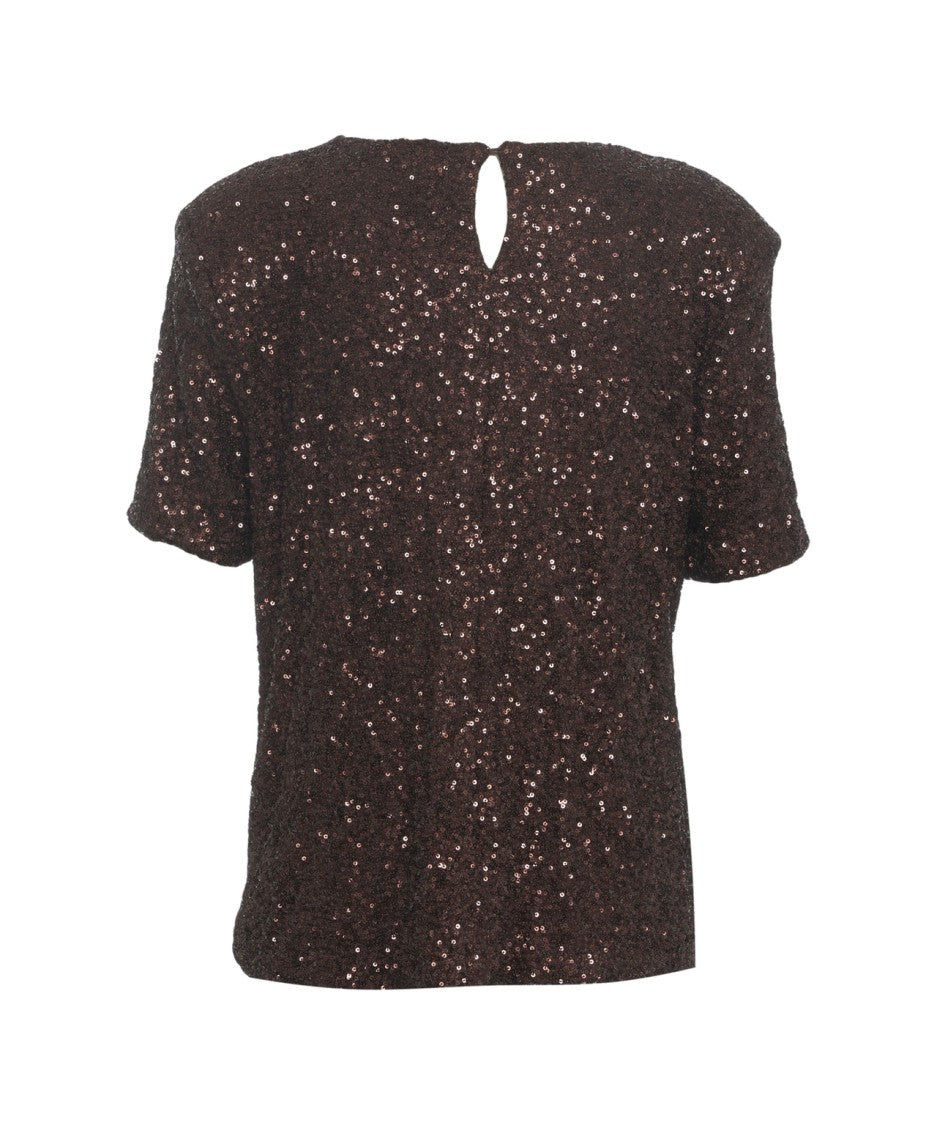 Solotre Sequined Short-Sleeved T-Shirt With Back Cutout
