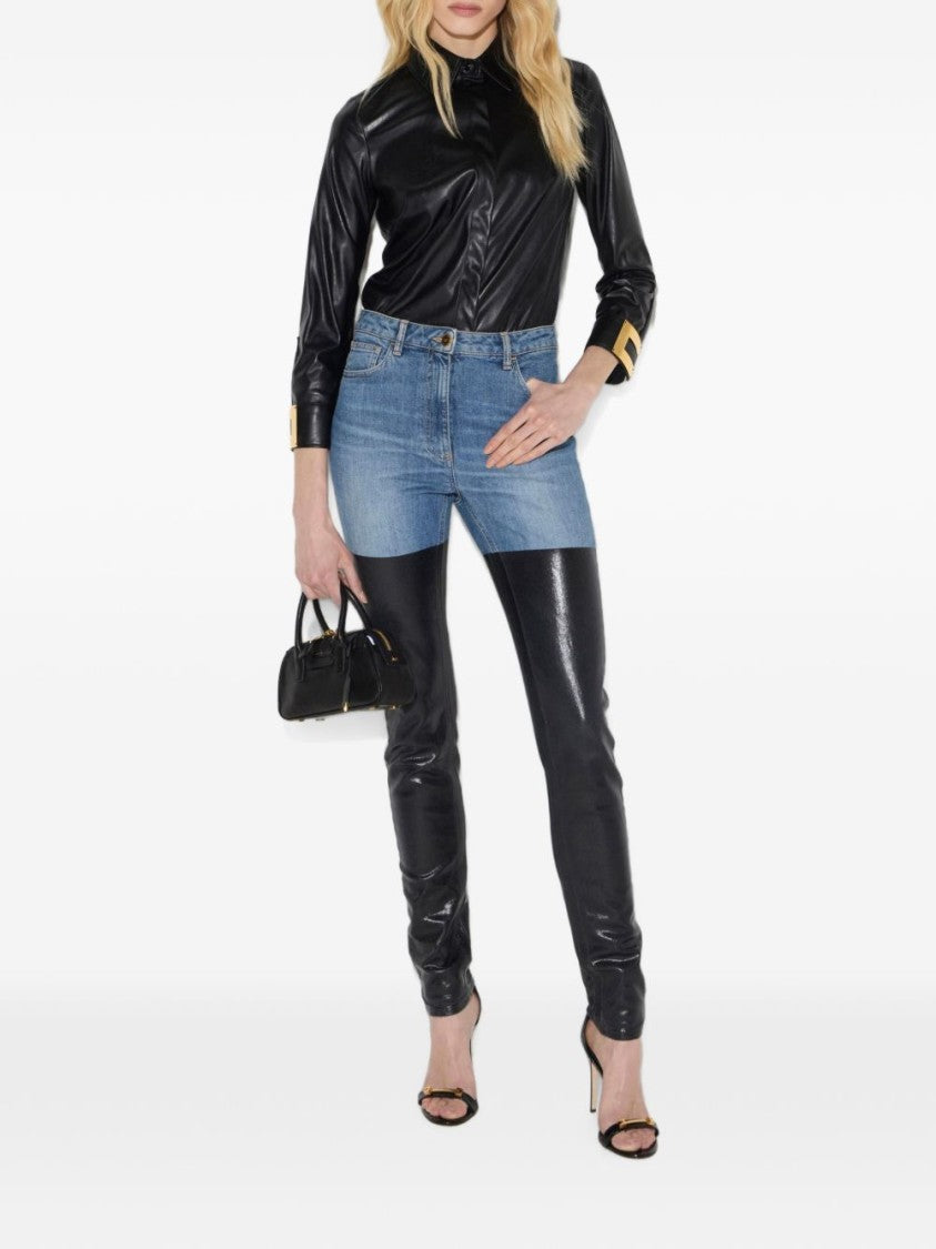 Elisabetta Franchi Black Faux Leather Classic Shirt