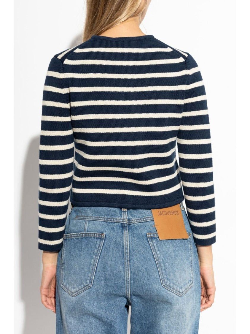 Theory Navy/White Striped Cotton Cardigan