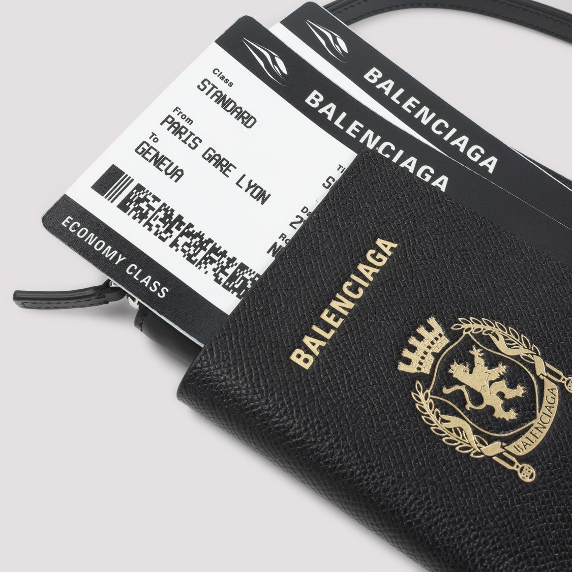 Balenciaga Textured Black Calf Leather Passport Phone Holder