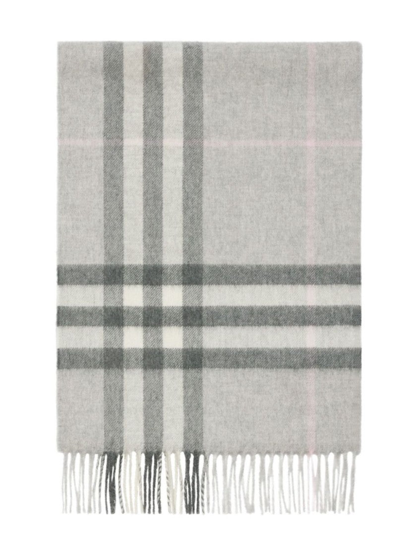 Burberry Grey Check Cashmere Delicate Fringes Scarf