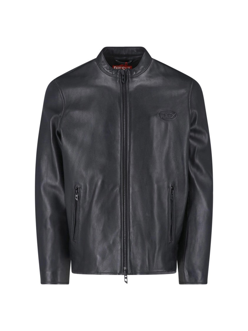 Diesel Black Lambskin Oval D Leather Jacket