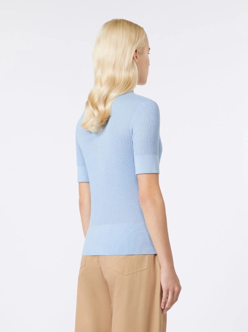Max Mara Ribbed Knit Top With Soft Collar