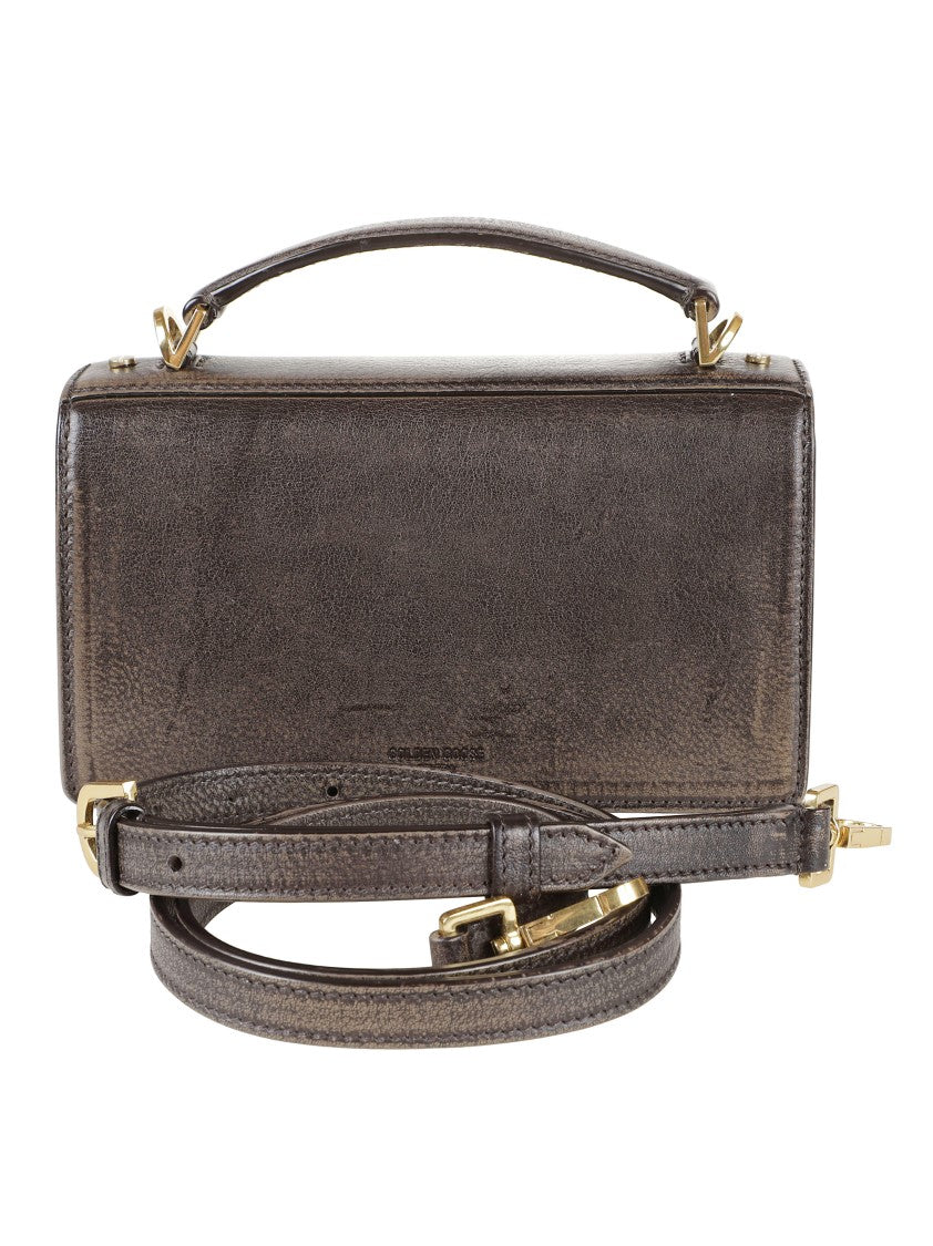Golden Goose Structured Dark Brown Handbag With Gold-Tone Clasp