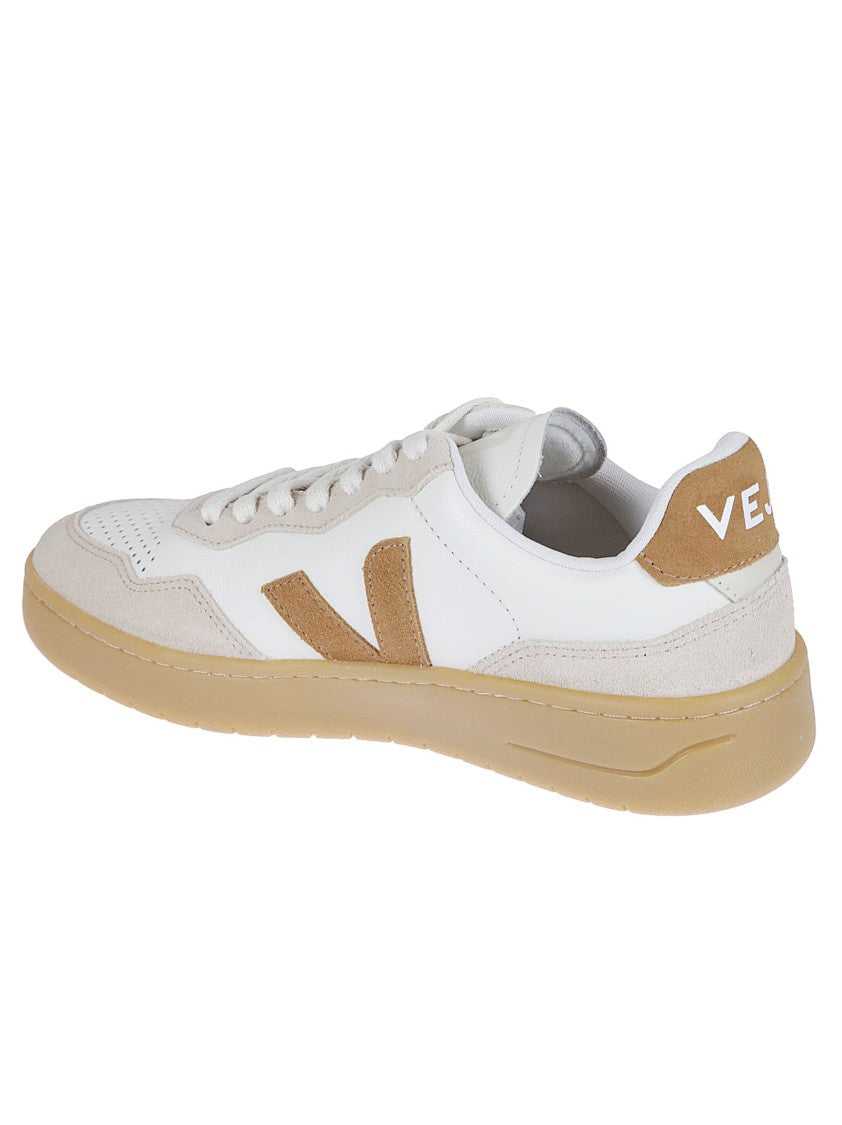 Veja Perforated White Leather Sneakers With Tan Suede Detailing