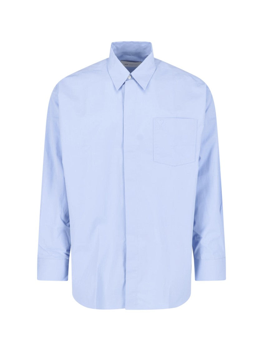 Ami Paris Light Blue Cotton Casual Shirt
