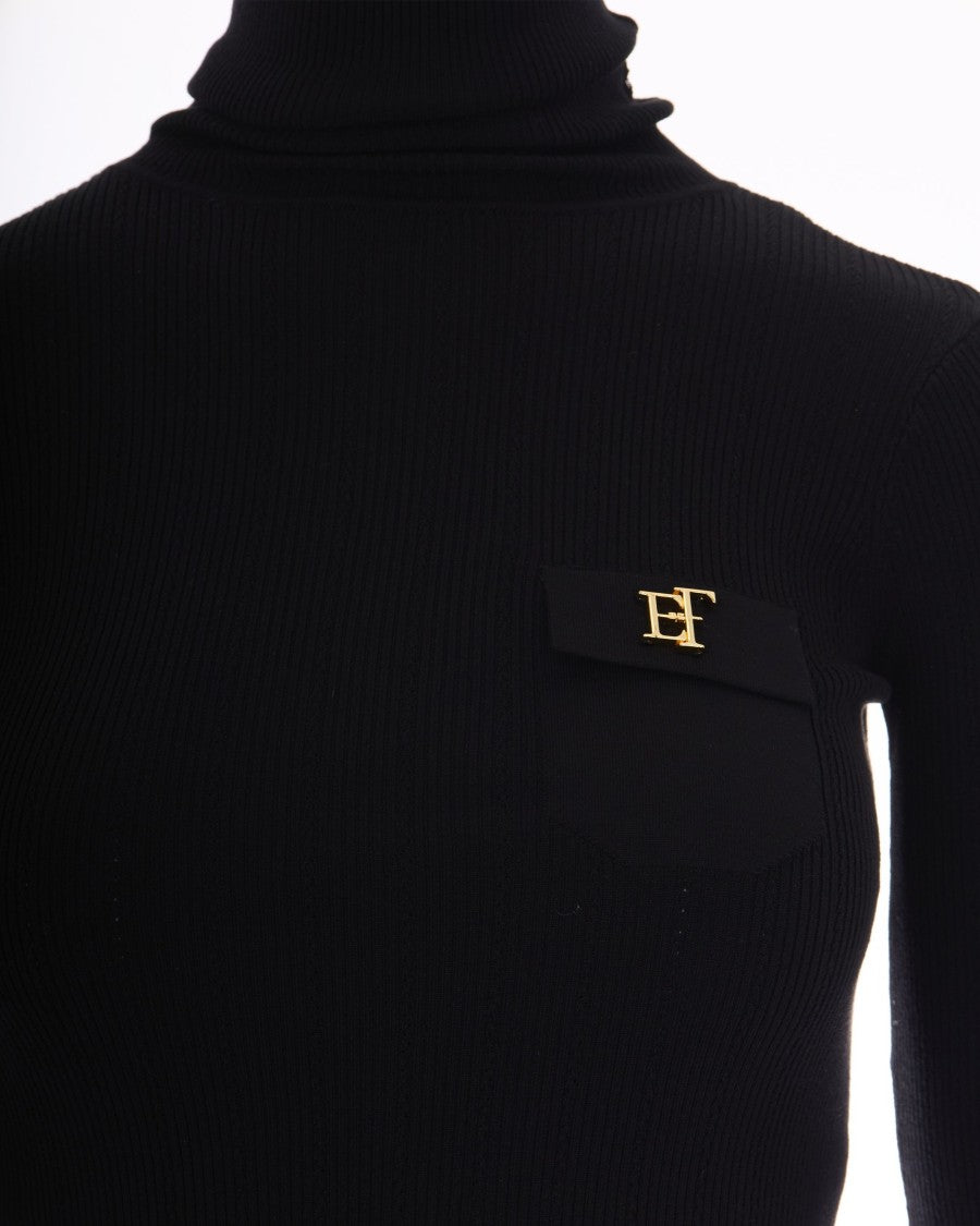 Elisabetta Franchi Fitted Long-Sleeve Knit Top With Gold Logo Detail