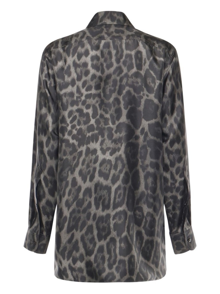 Stella Mccartney Leopard Print Shirt With Classic Collar And Embroidered Detail