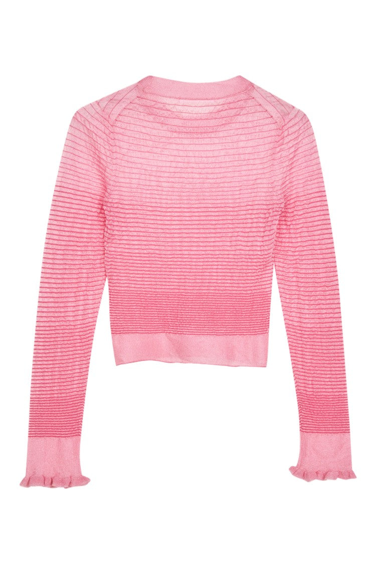 Cecilie Bahnsen Long-Sleeved Sheer Knit Crop Top With Fringed Sleeves