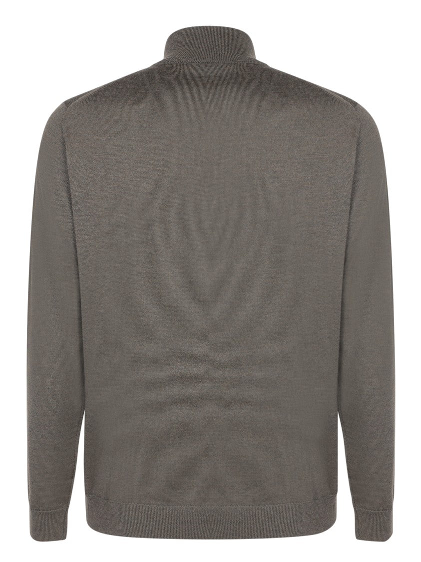 Zanone Half-Zip Green Knit Sweater