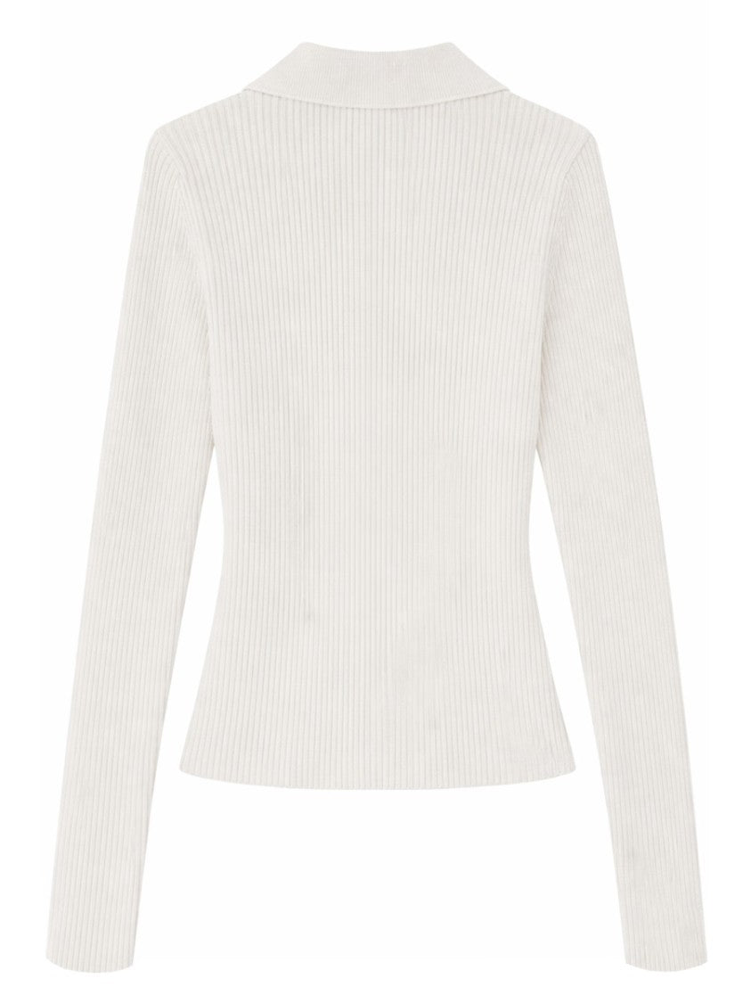 Ganni Slim Fit Ribbed Wool-Blend Polo Shirt