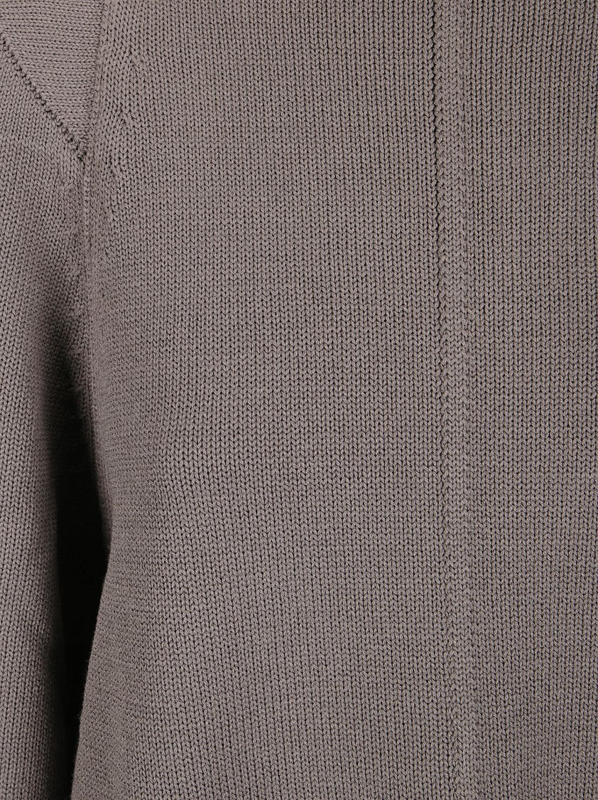 Rick Owens High-Collared Thick Knit Wool Sweater With Geometric Shoulder Details