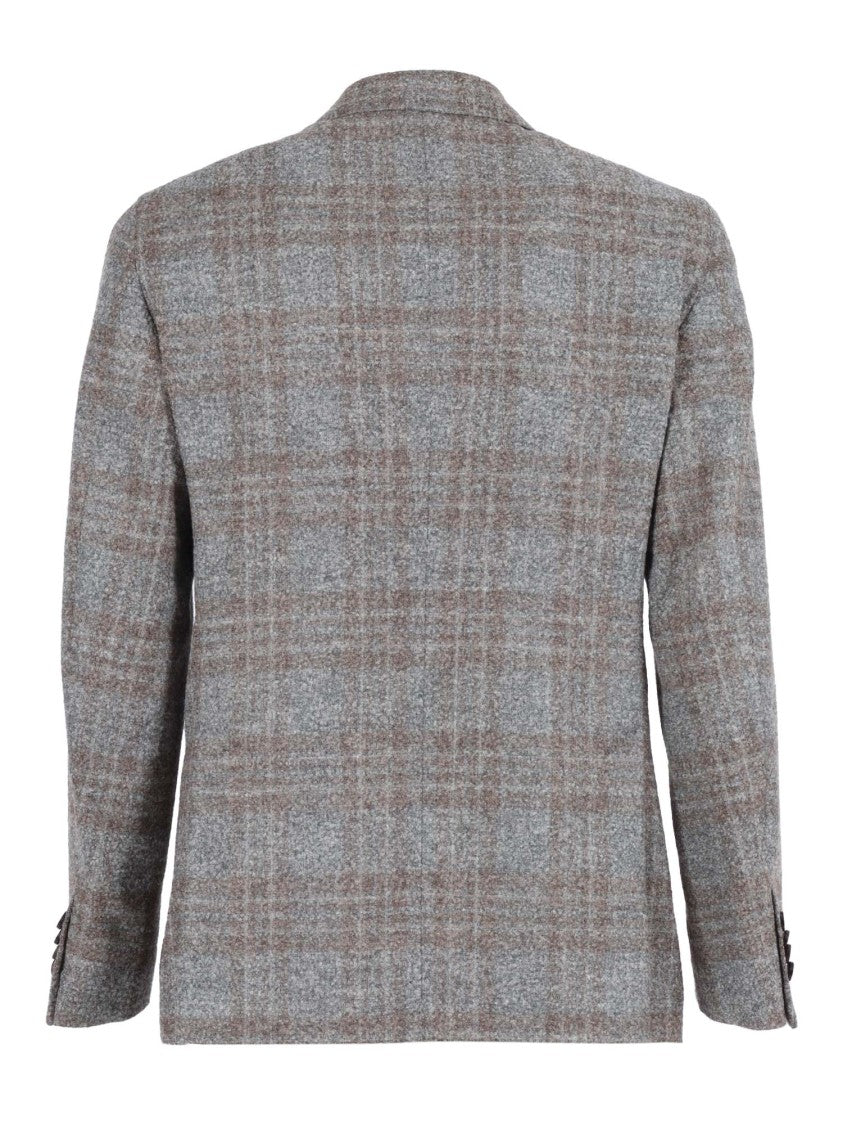 Luigi Bianchi Double-Breasted Jacket With Classic Plaid Pattern And Peak Lapels