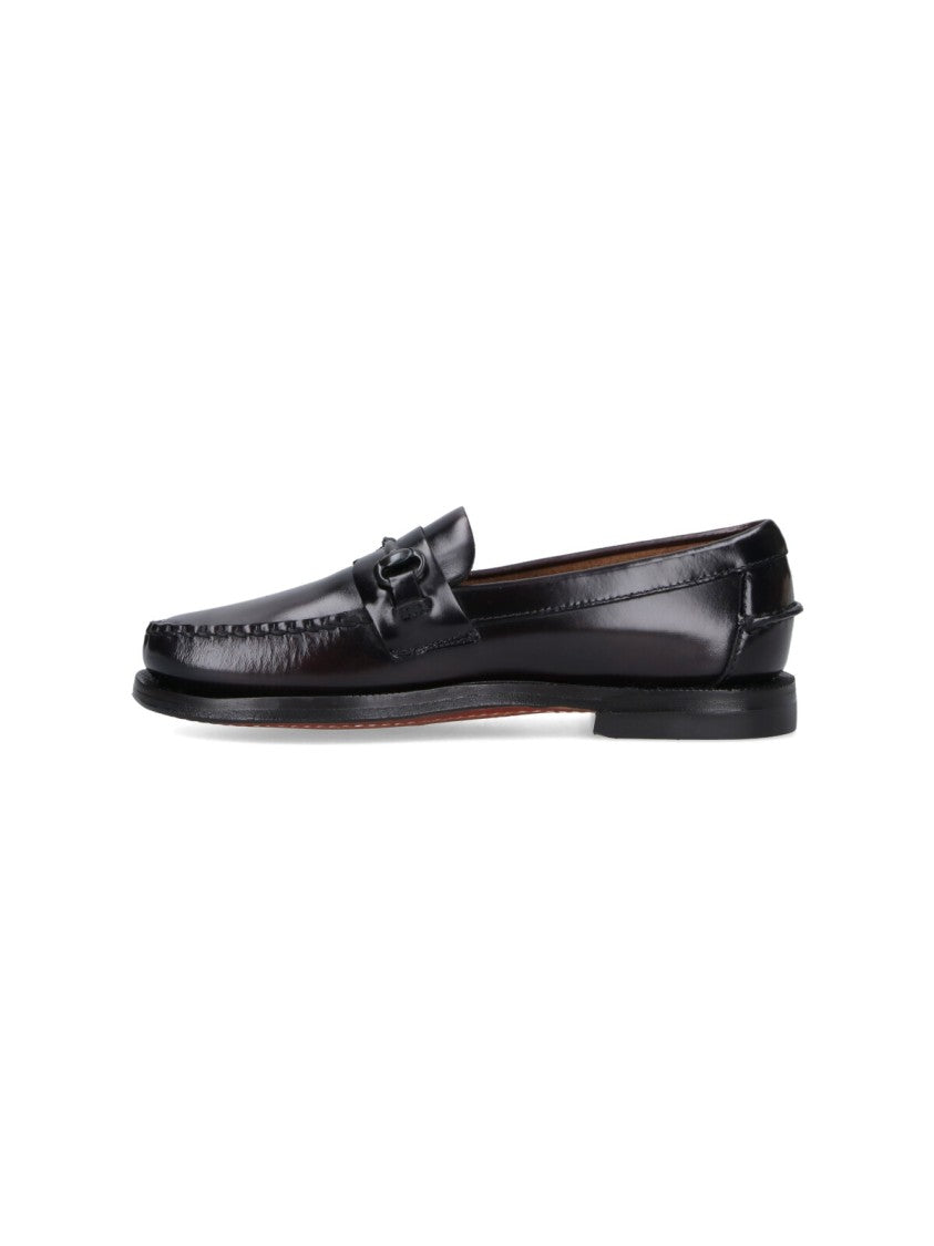 Sebago Polished Leather Moccasin Flats With Decorative Strap
