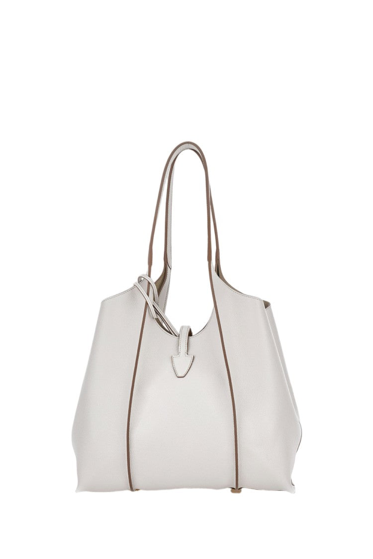 Tod's Structured White Leather Shopping Bag With T Timeless Pendant