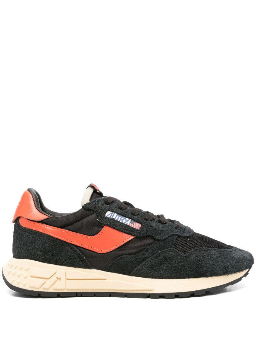 Autry Black And Orange Sneakers With Textured Detail