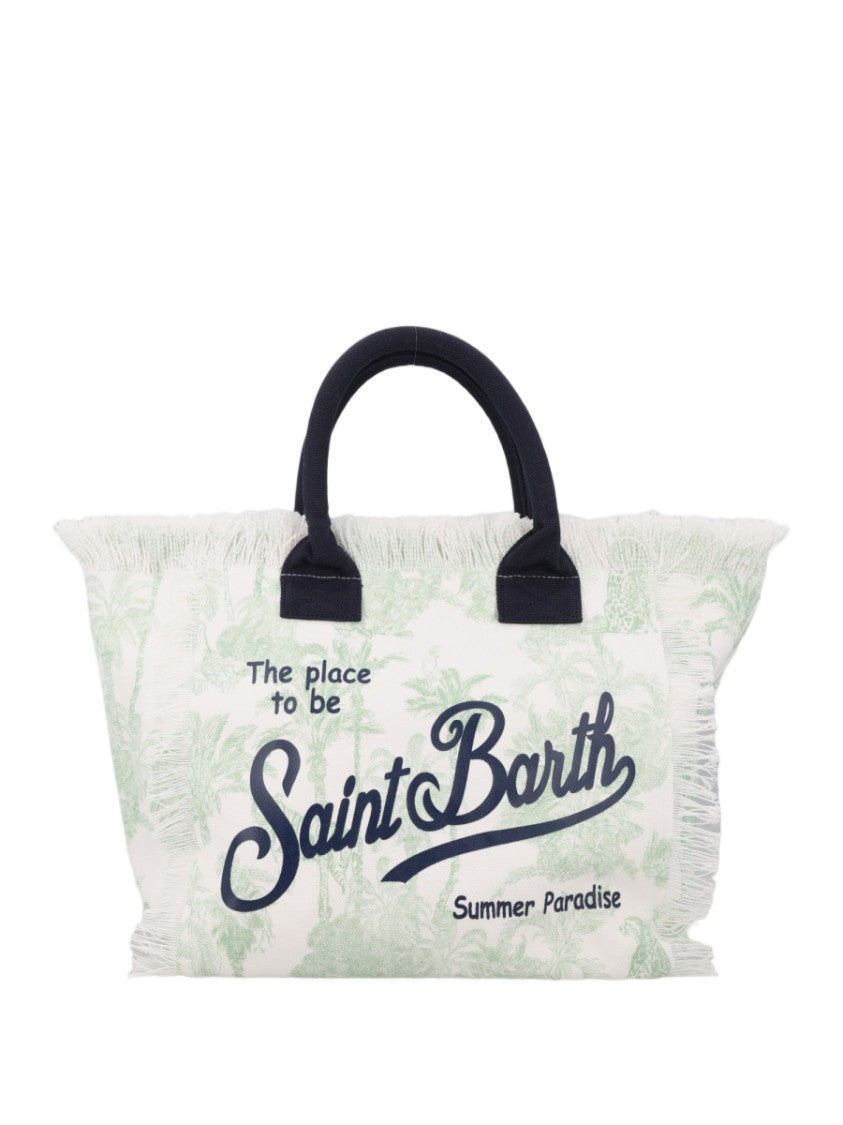 Mc2 Saint Barth Multicolor Leafy Pattern Fringed Tote Bag
