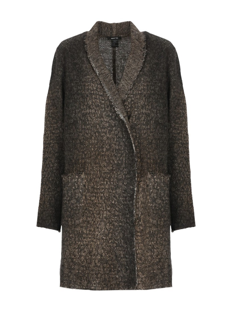 Avant Toi Black Beige Woven Shawl Cardigan