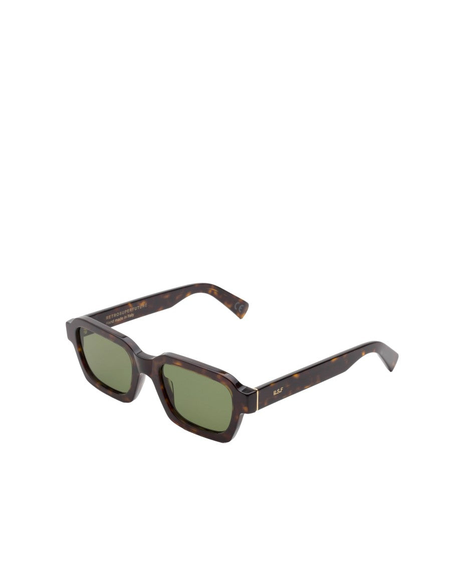 Retrosuperfuture Rectangular Tortoiseshell Acetate Sunglasses With Green Lenses
