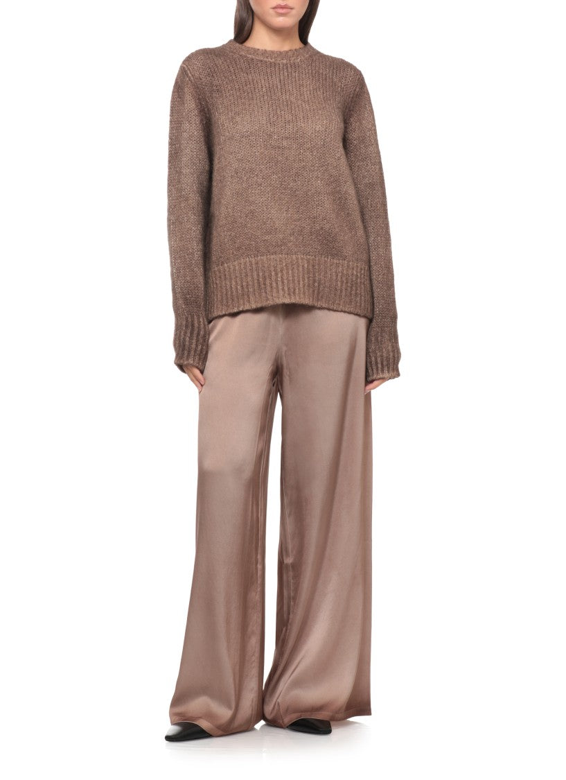 Avant Toi Wide Cut Silk Trousers With Elastic Waistband