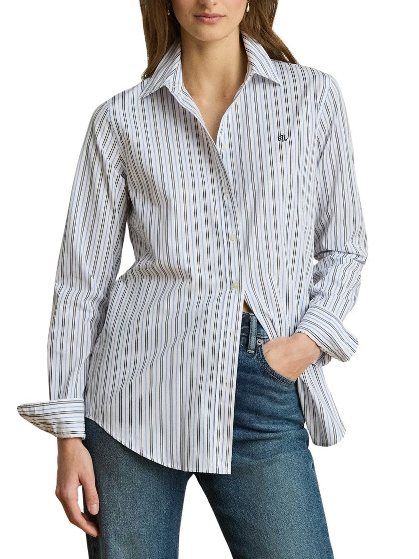 Lauren Ralph Lauren Vertical Striped Logo Cotton Shirt
