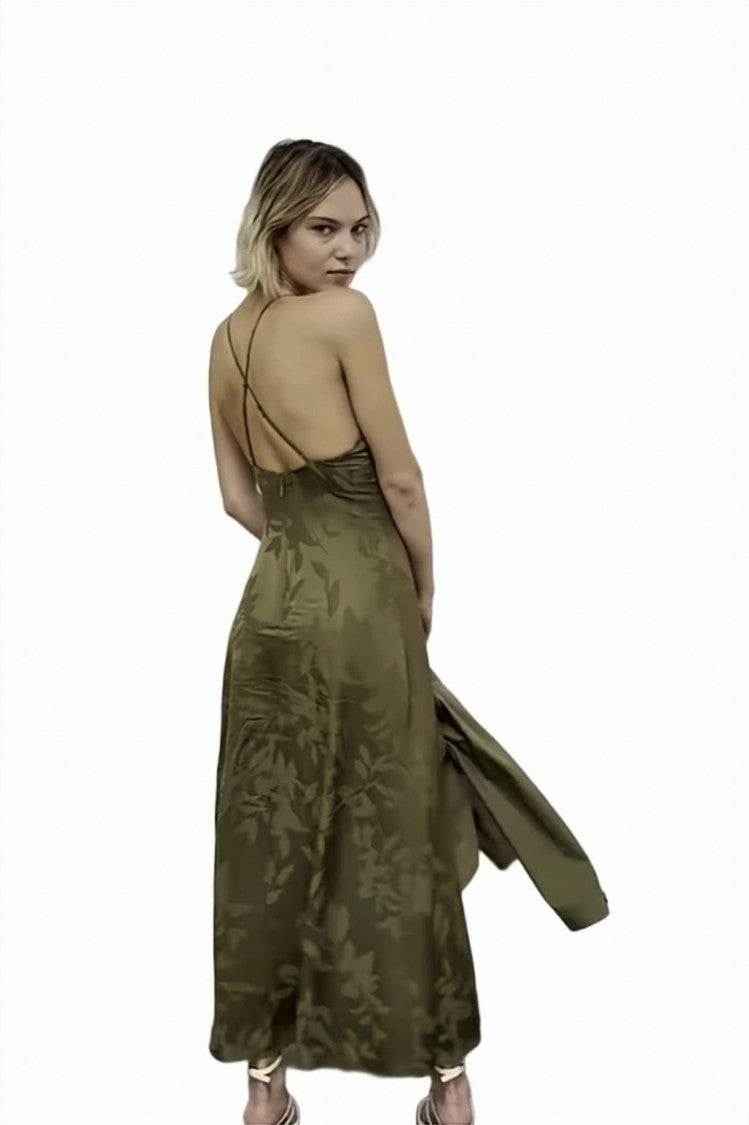 Armani Exchange Floral Jacquard Open Back Flowing Maxi Dress