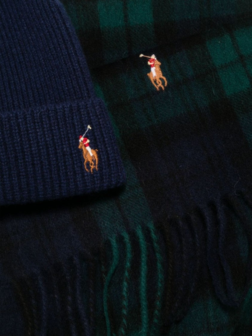 Polo Ralph Lauren Plaid Scarf And Beanie Set In Wool