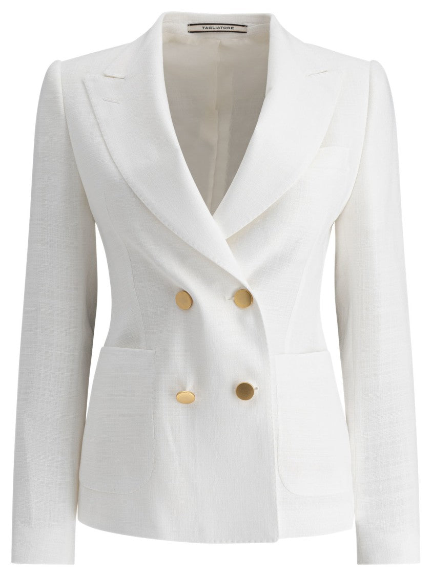Tagliatore Double-Breasted Textured Jacket With Gold-Tone Accents