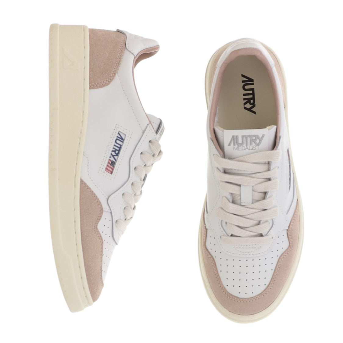 Autry Round Toe Leather Sneakers With Suede Inserts And Signature Logo